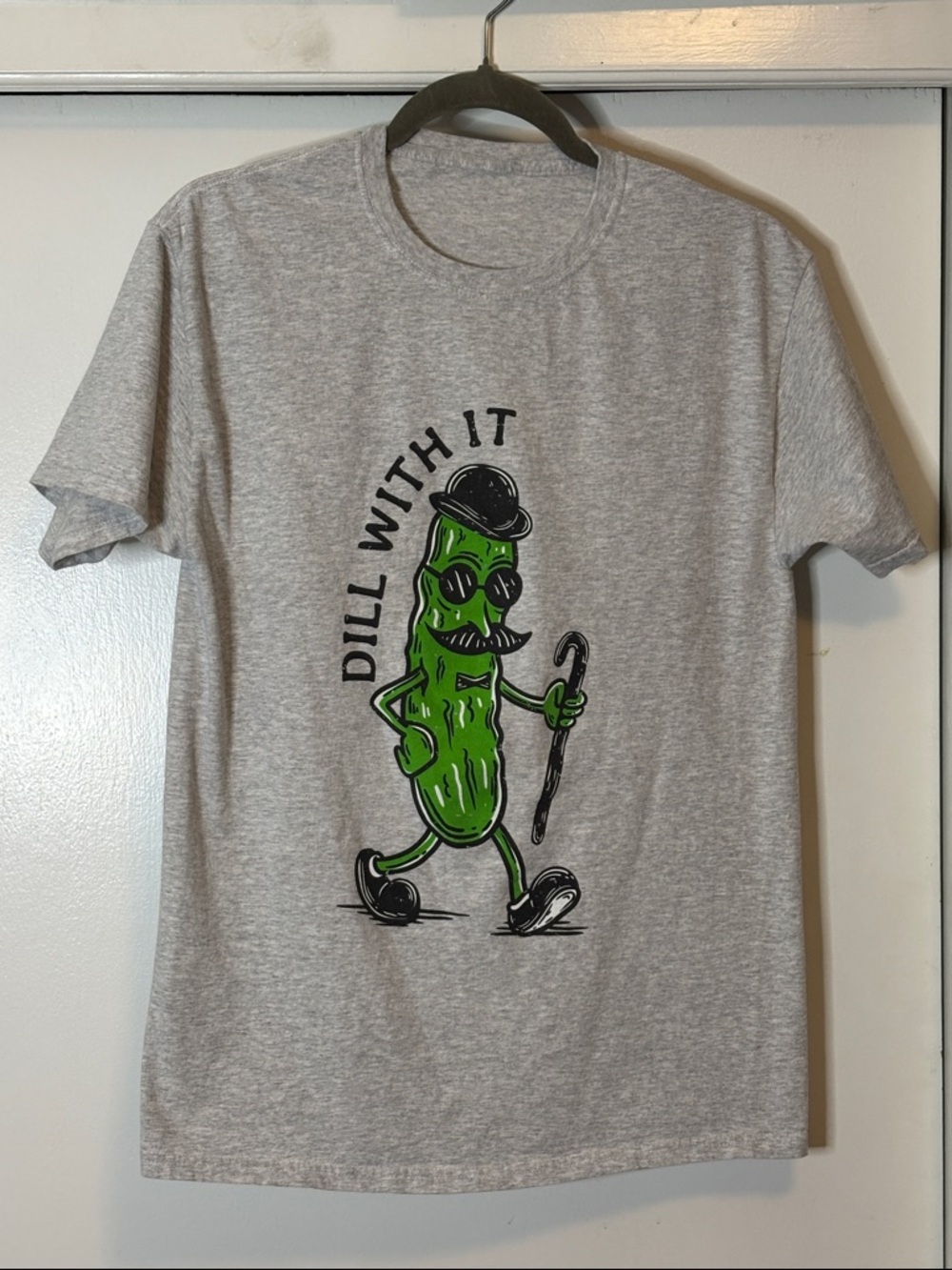 Gray Tee with 'Dill With It' Pickle Graphic